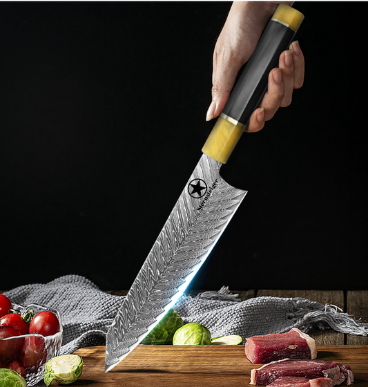 Damastmesser Dragon Damastmesser Serie - Schwarzgelb Griff-0