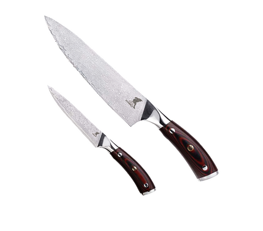 Damascus Santoku Messer (8"/20cm) + Damascus Schälmesser (4"/10cm) | Hiroto Kollektion-0